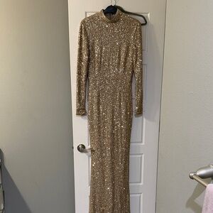 Club L London Gold Sequin Long Sleeve Evening Gown